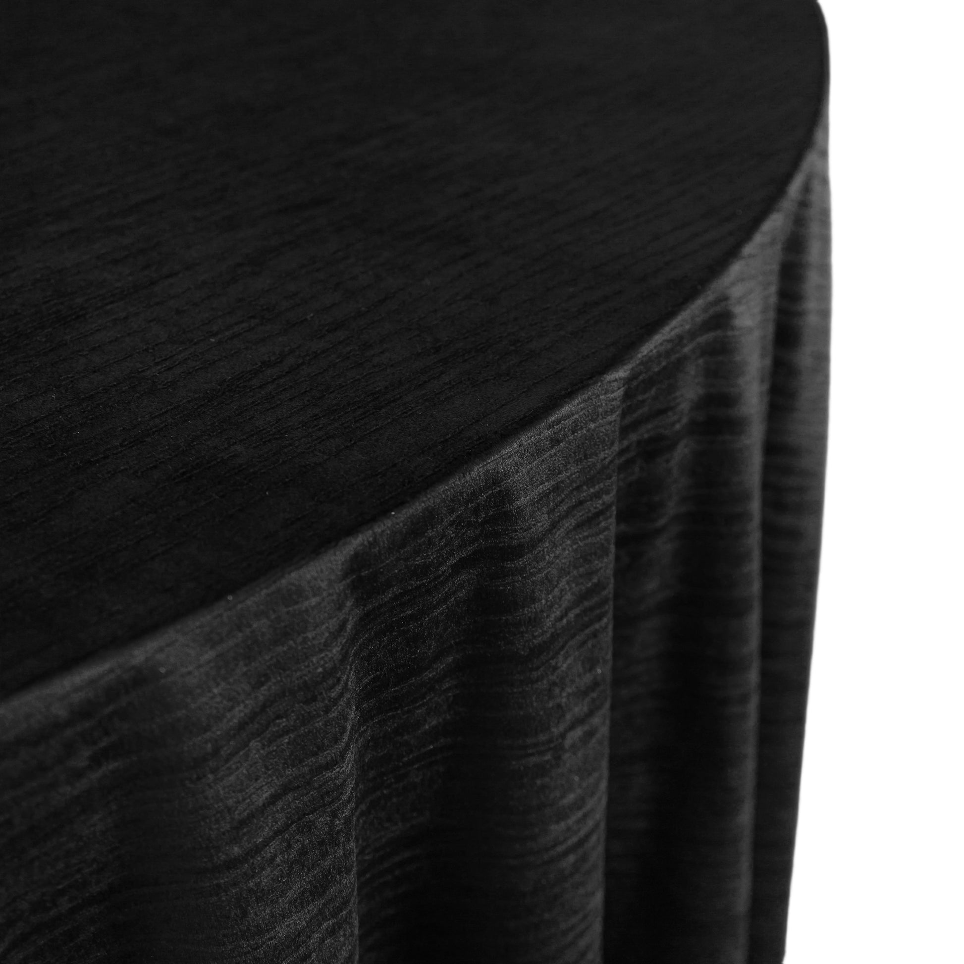 Crinkle Velvet 132" Round Tablecloth Black close up