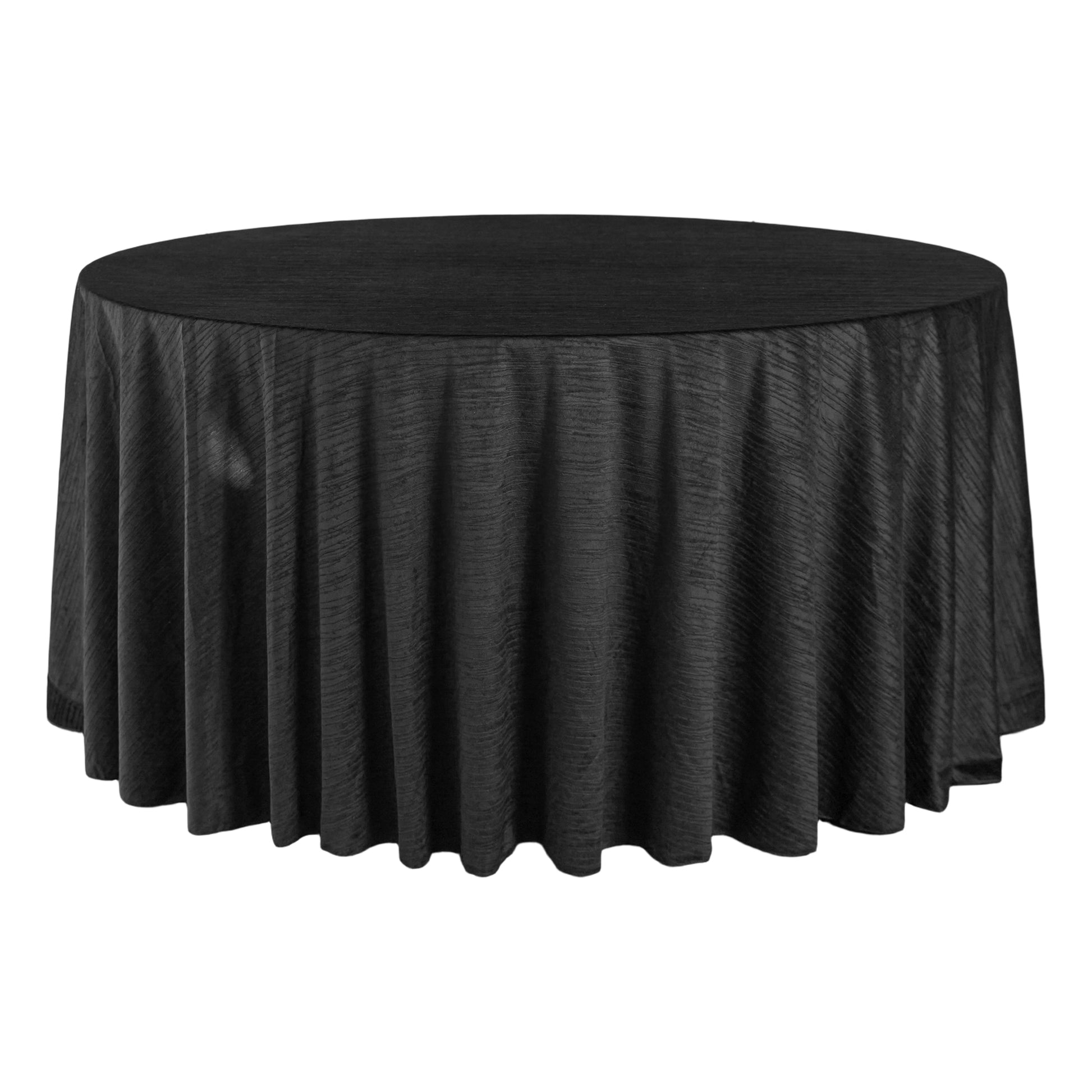 Crinkle Velvet 132" Round Tablecloth Black front-view