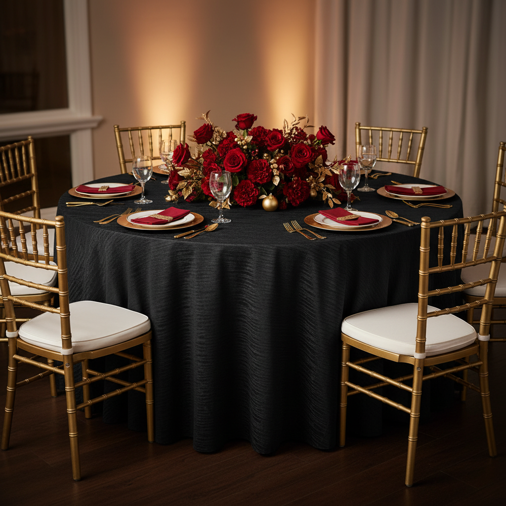 Crinkle Velvet 132" Round Tablecloth - Black