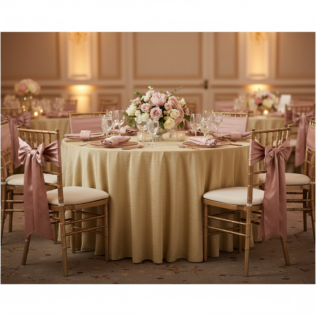 Crinkle Velvet 132" Round Tablecloth - Champagne