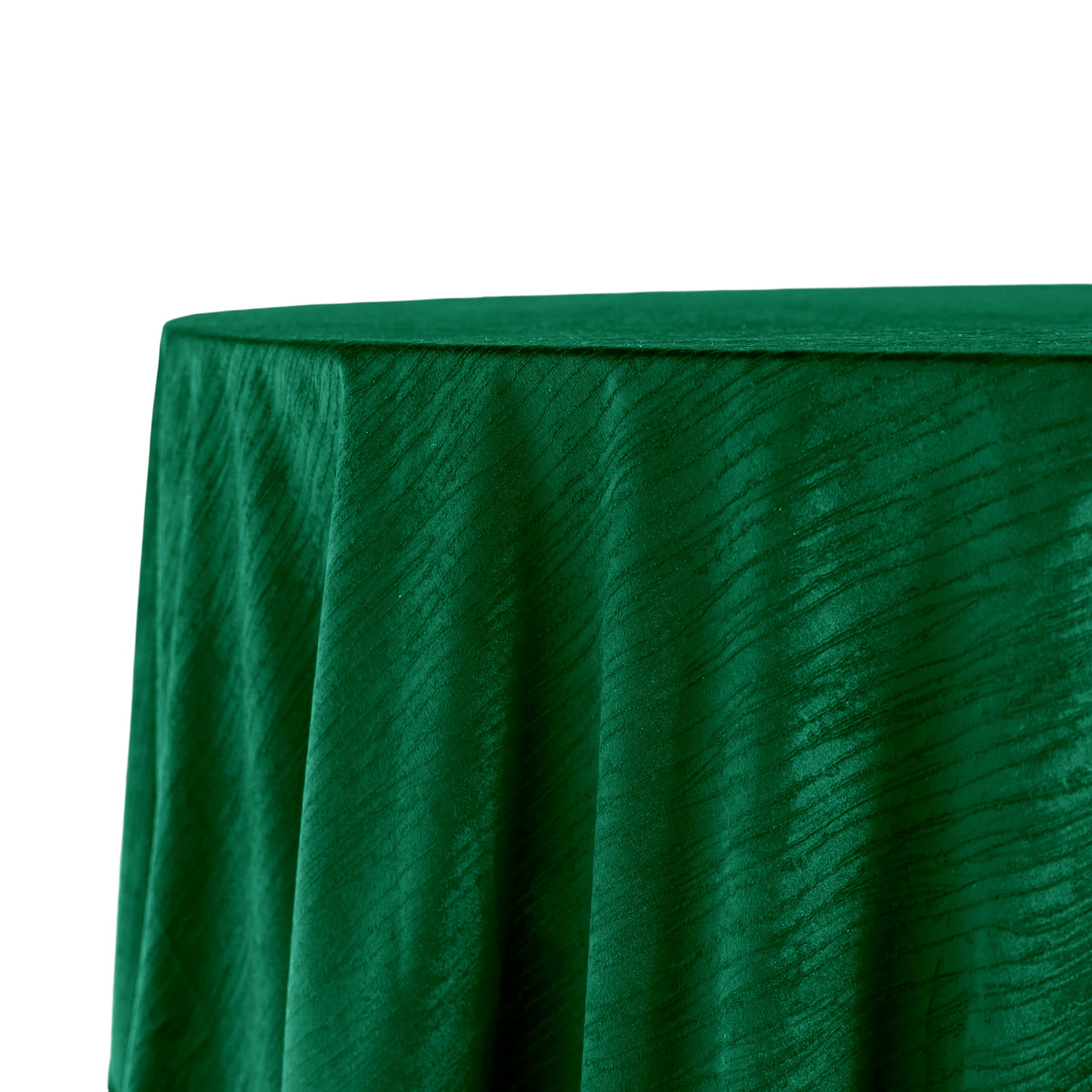 Crinkle Velvet 132" Round Tablecloth Emerald Green side close up