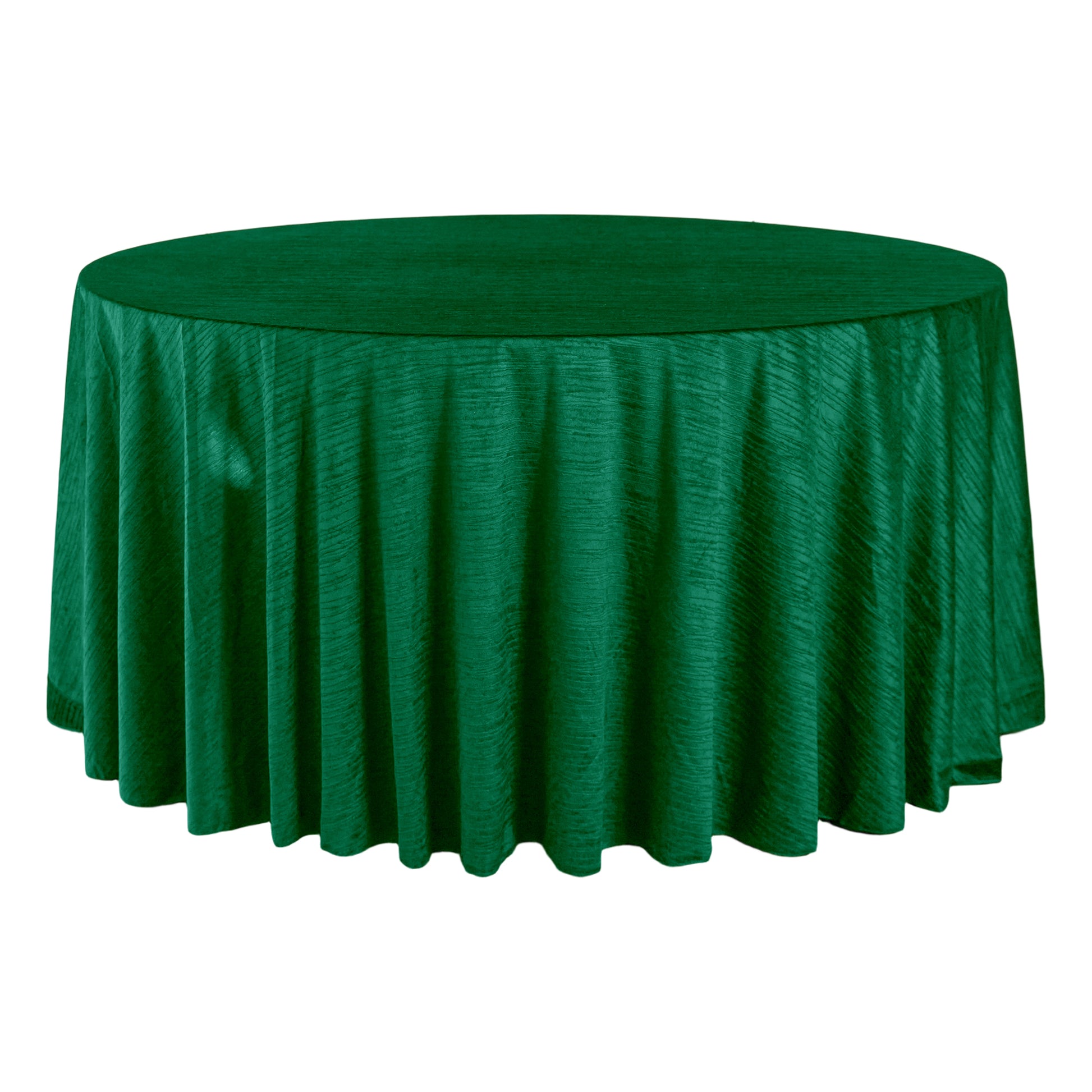 Crinkle Velvet 132" Round Tablecloth Emerald Green front view