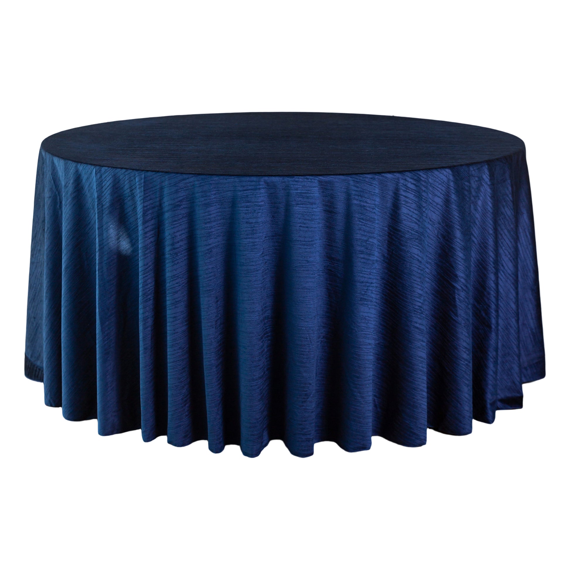 Crinkle Velvet 132" Round Tablecloth Navy Blue front view