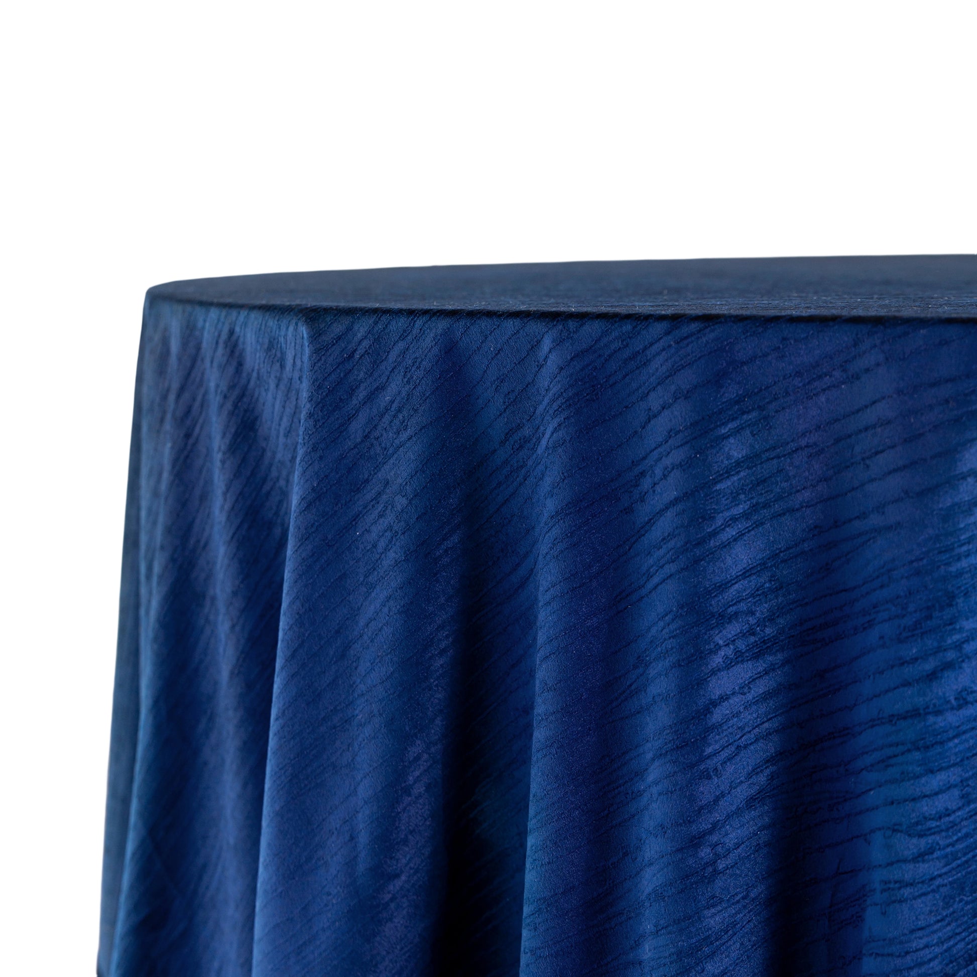 Crinkle Velvet 132" Round Tablecloth - Navy Blue side view
