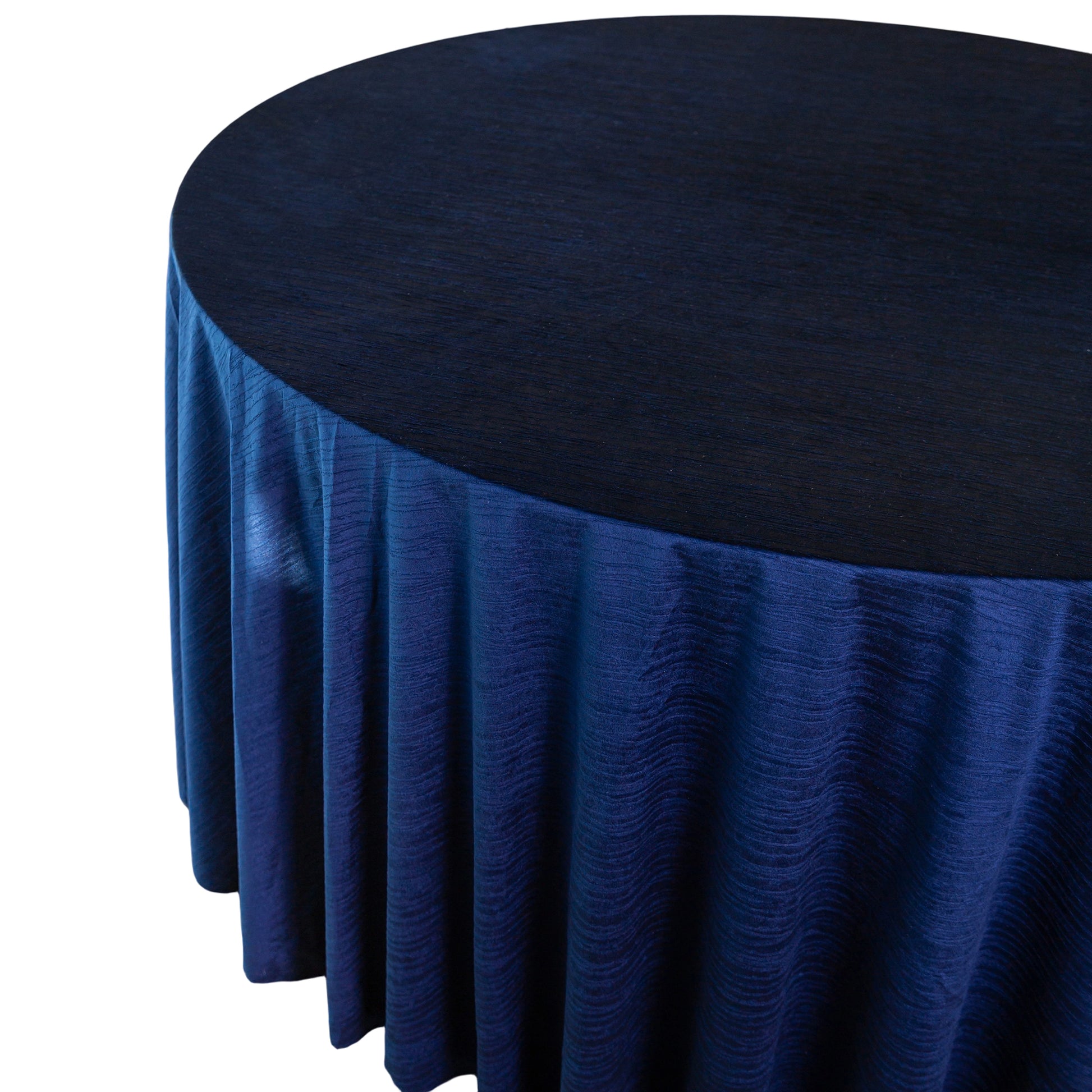 Crinkle Velvet 132" Round Tablecloth - Navy Blue top view