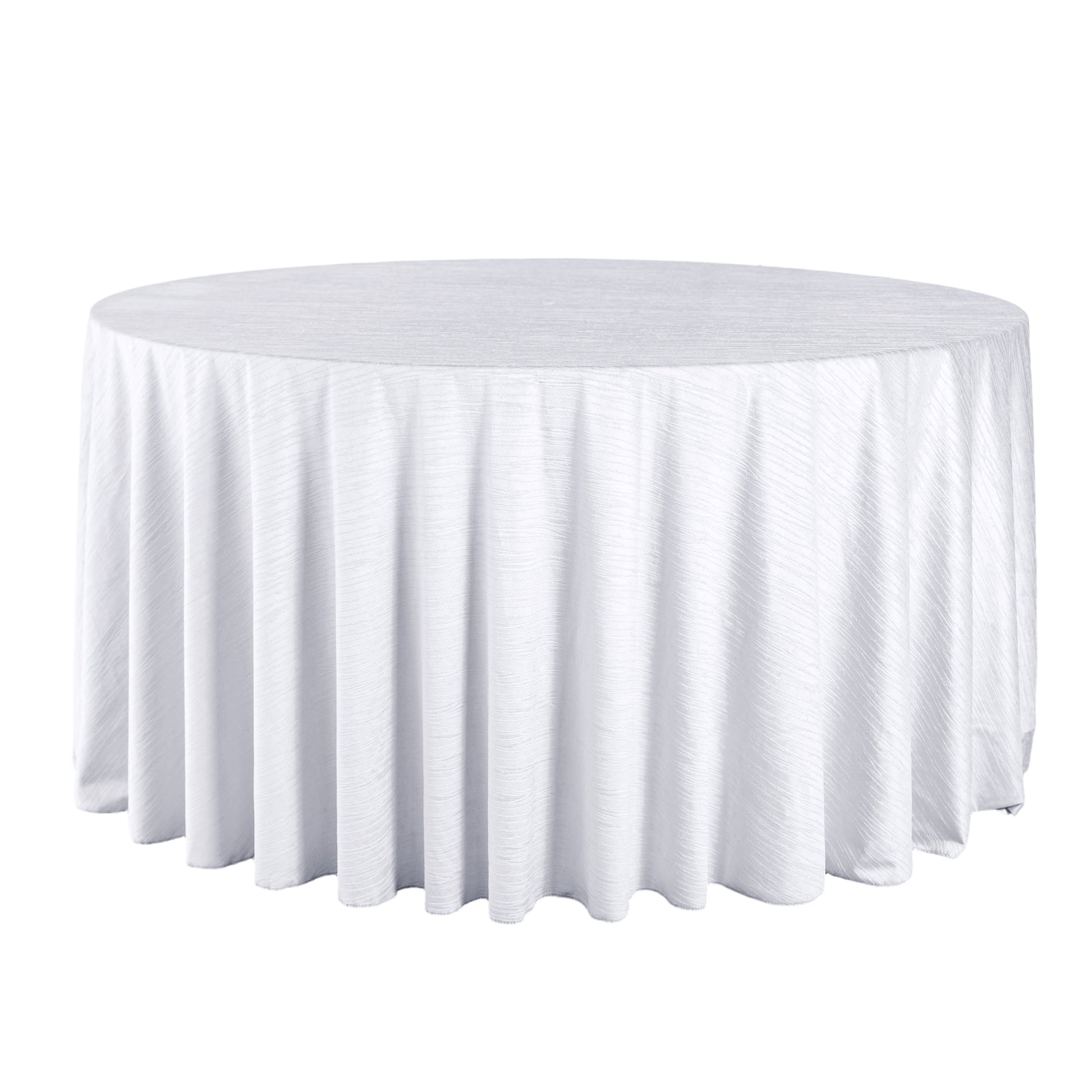 Crinkle Velvet 132" Round Tablecloth White front view