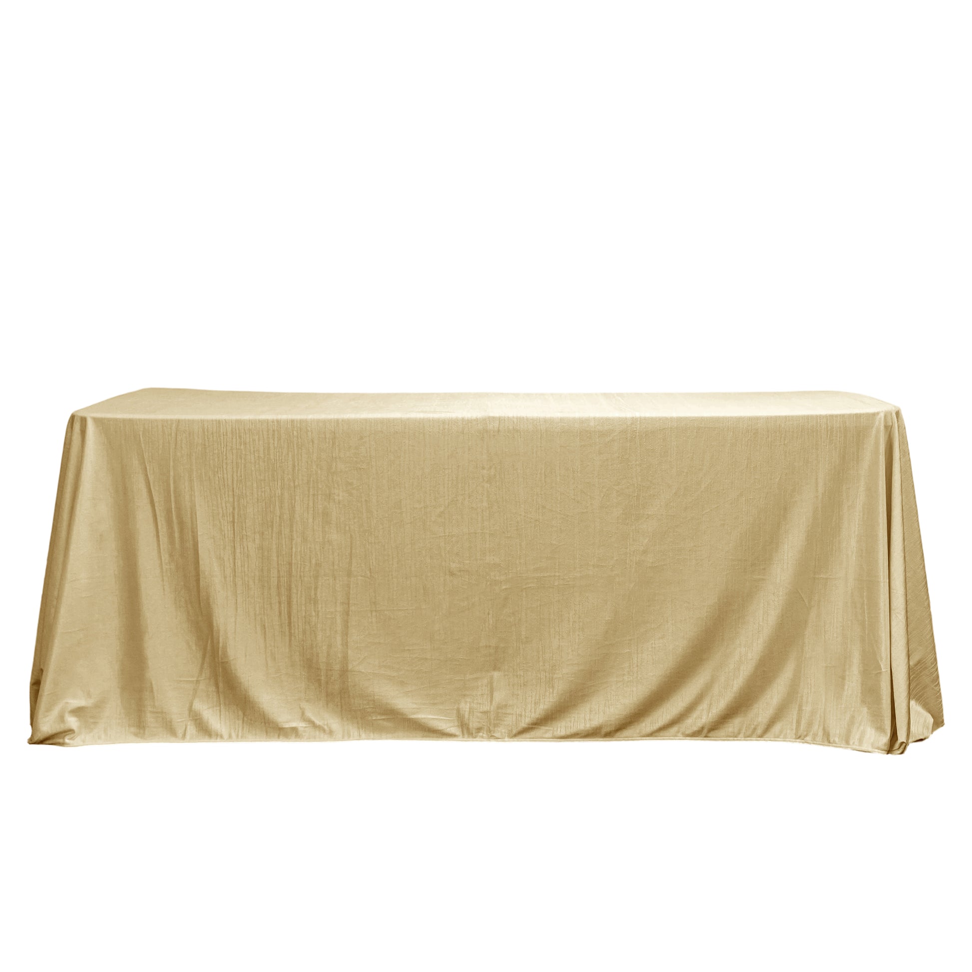 Crinkle Velvet 90"x132" Rectangular Tablecloth Champagne front view