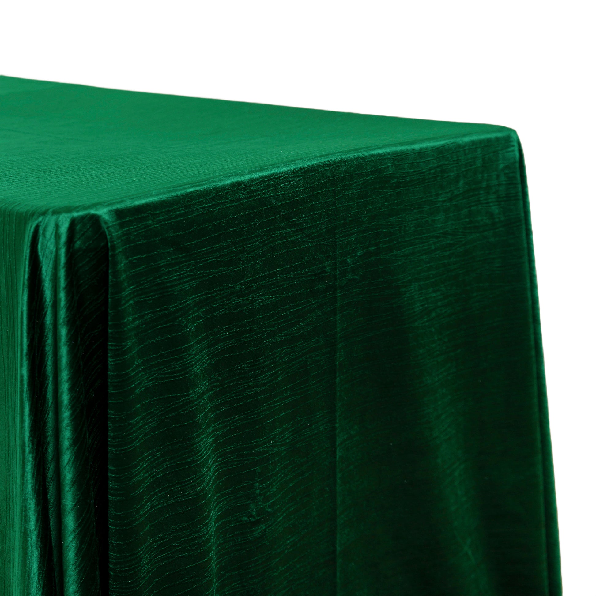 Crinkle Velvet 90"x132" Rectangular Tablecloth Emerald Green edge view close up
