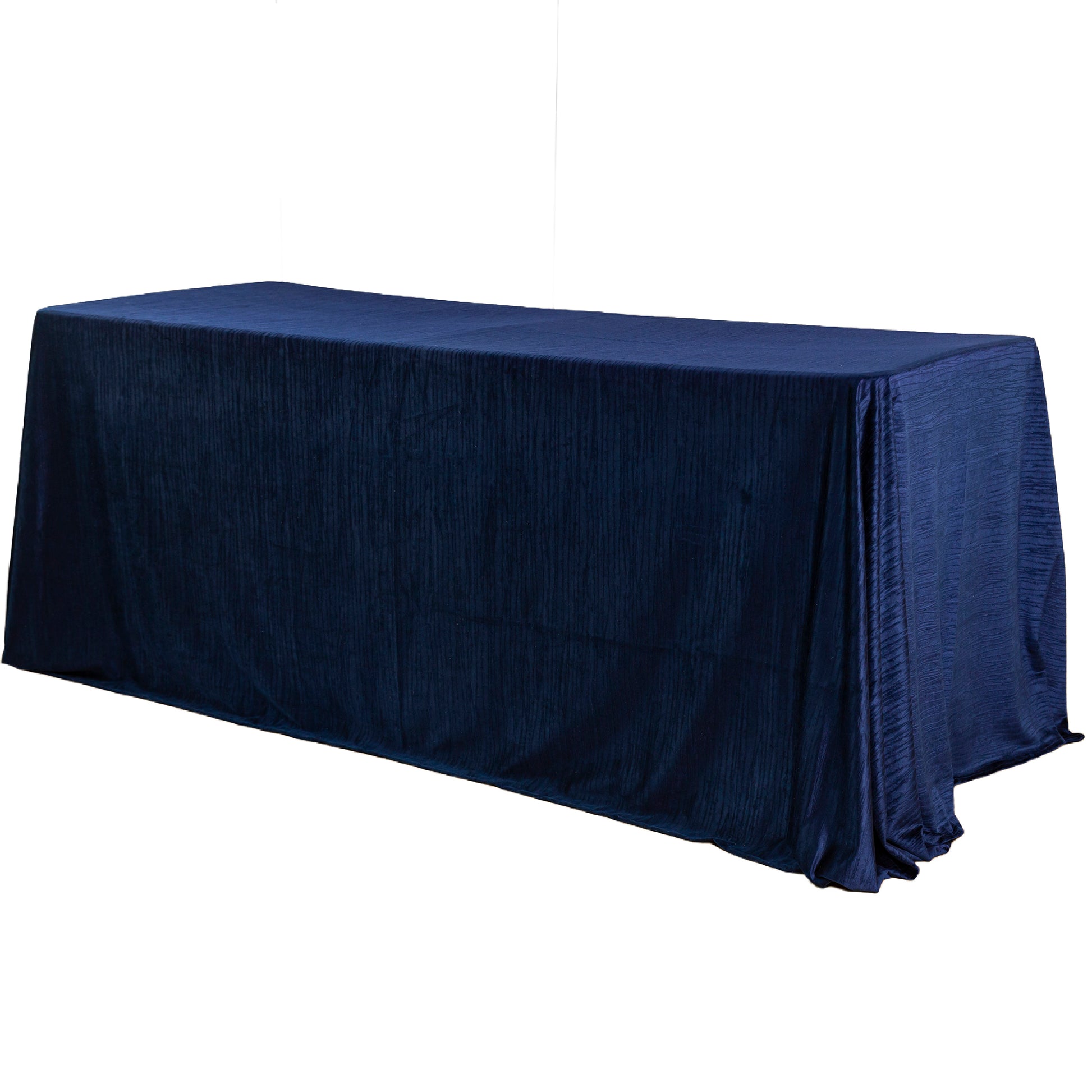 Crinkle Velvet 90"x132" Rectangular Tablecloth Navy Blue angled view