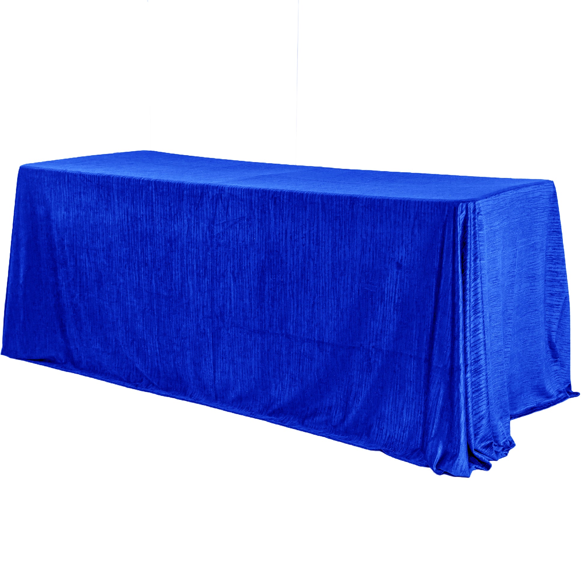 Crinkle Velvet 90"x132" Rectangular Tablecloth Royal Blue angled view