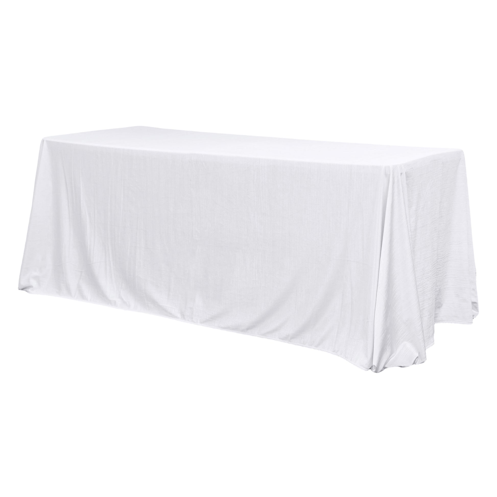 Crinkle Velvet 90"x132" Rectangular Tablecloth White angled view