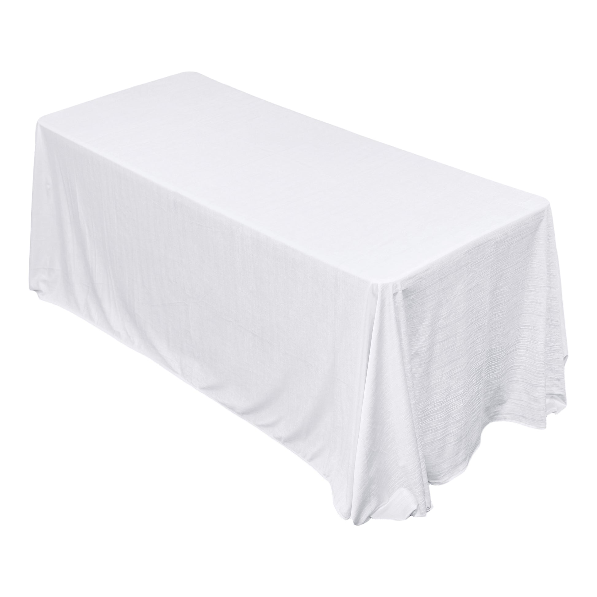 Crinkle Velvet 90"x132" Rectangular Tablecloth White top view