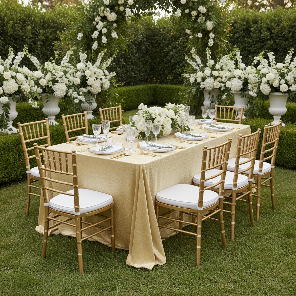 Crinkle Velvet 90"x132" Rectangular Tablecloth - Champagne