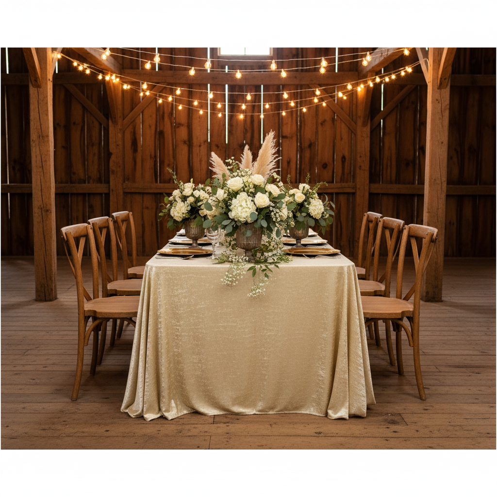 Crinkle Velvet 90"x132" Rectangular Tablecloth - Champagne