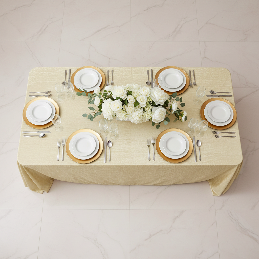 Crinkle Velvet 90"x132" Rectangular Tablecloth - Champagne