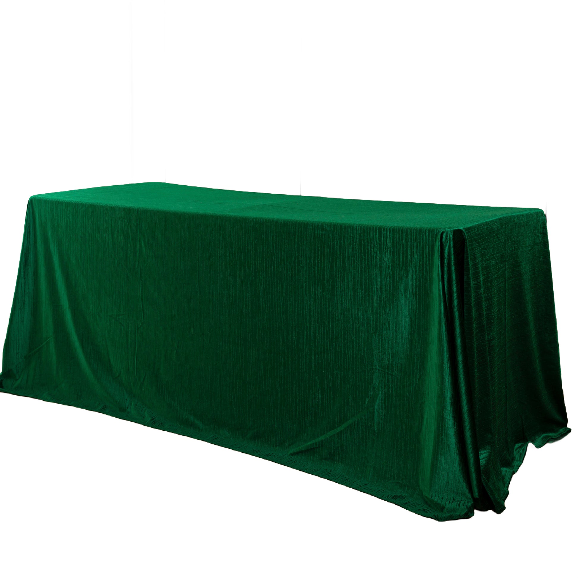 Crinkle Velvet 90"x132" Rectangular Tablecloth Emerald Green angled view