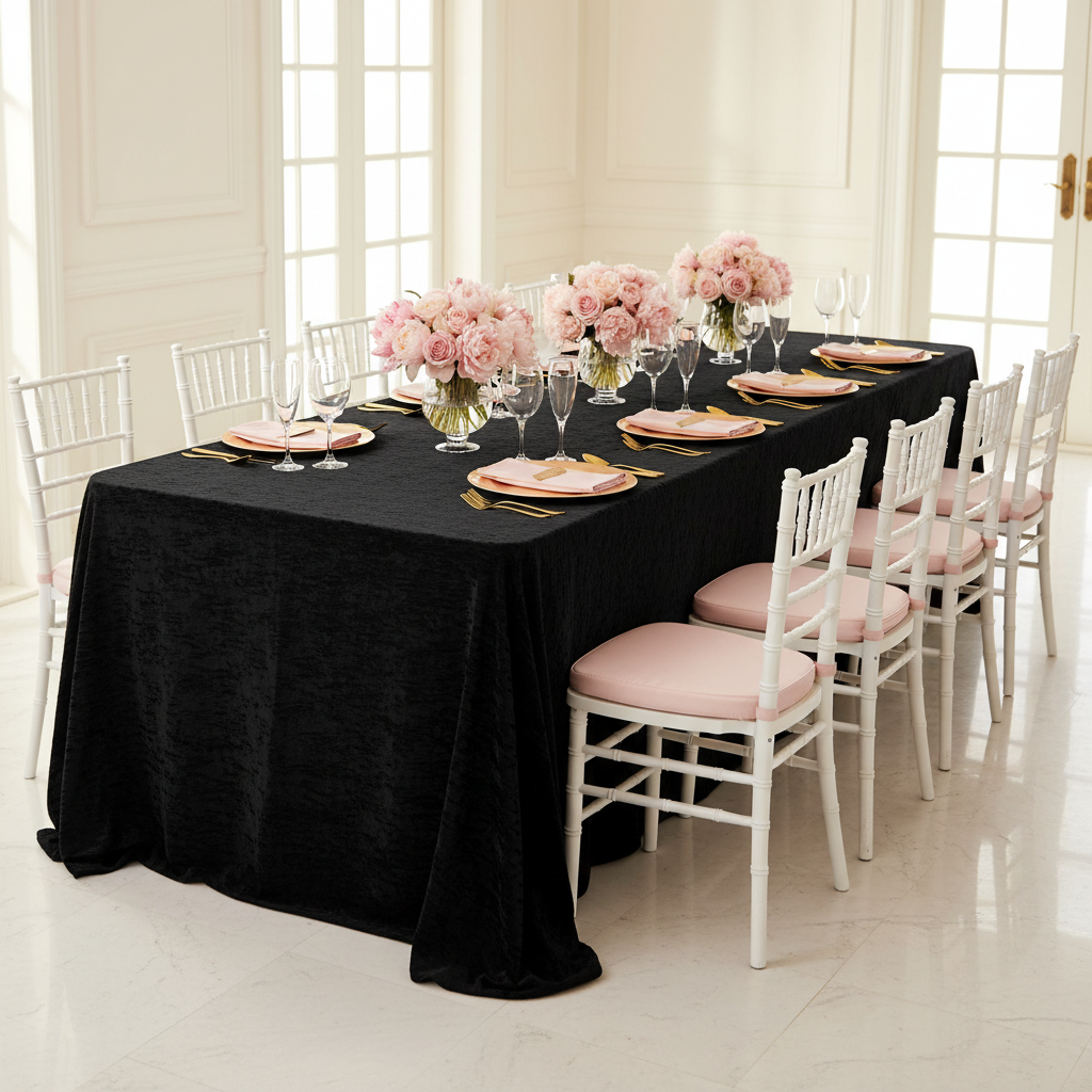 Crinkle Velvet 90"x156" Rectangular Tablecloth Black