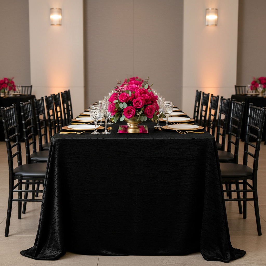 Crinkle Velvet 90"x156" Rectangular Tablecloth Black