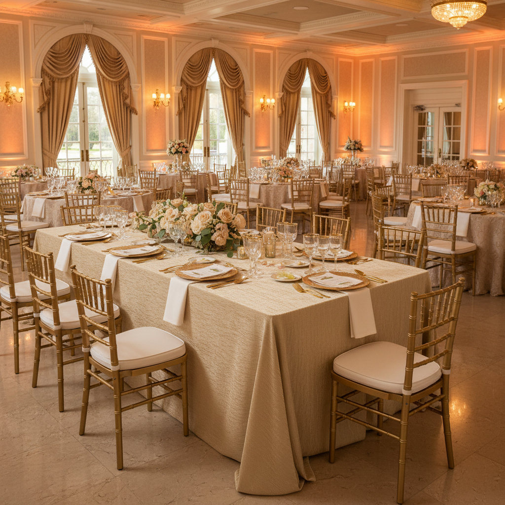 Crinkle Velvet 90"x156" Rectangular Tablecloth - Champagne for quinceanera