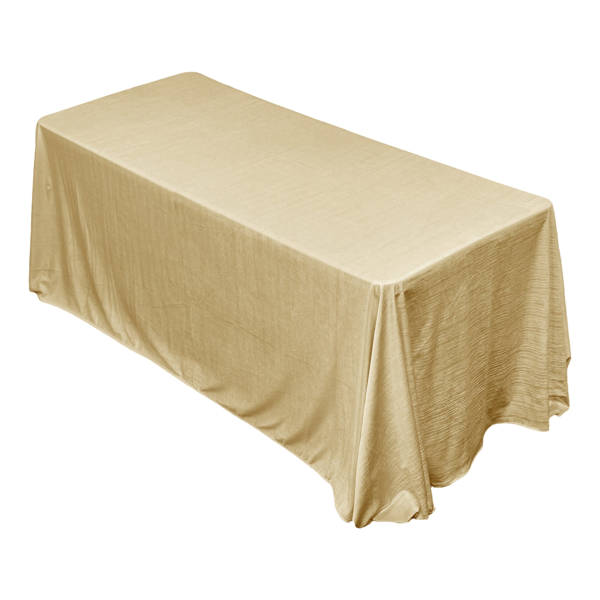 Crinkle Velvet 90"x156" Rectangular Tablecloth Champagne topview