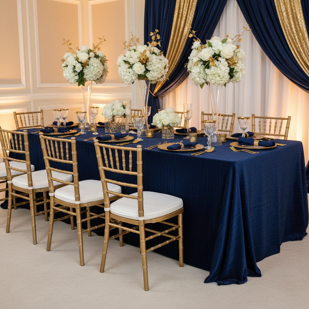 Crinkle Velvet 90"x156" Rectangular Tablecloth Navy Blue for Birthday Dinner