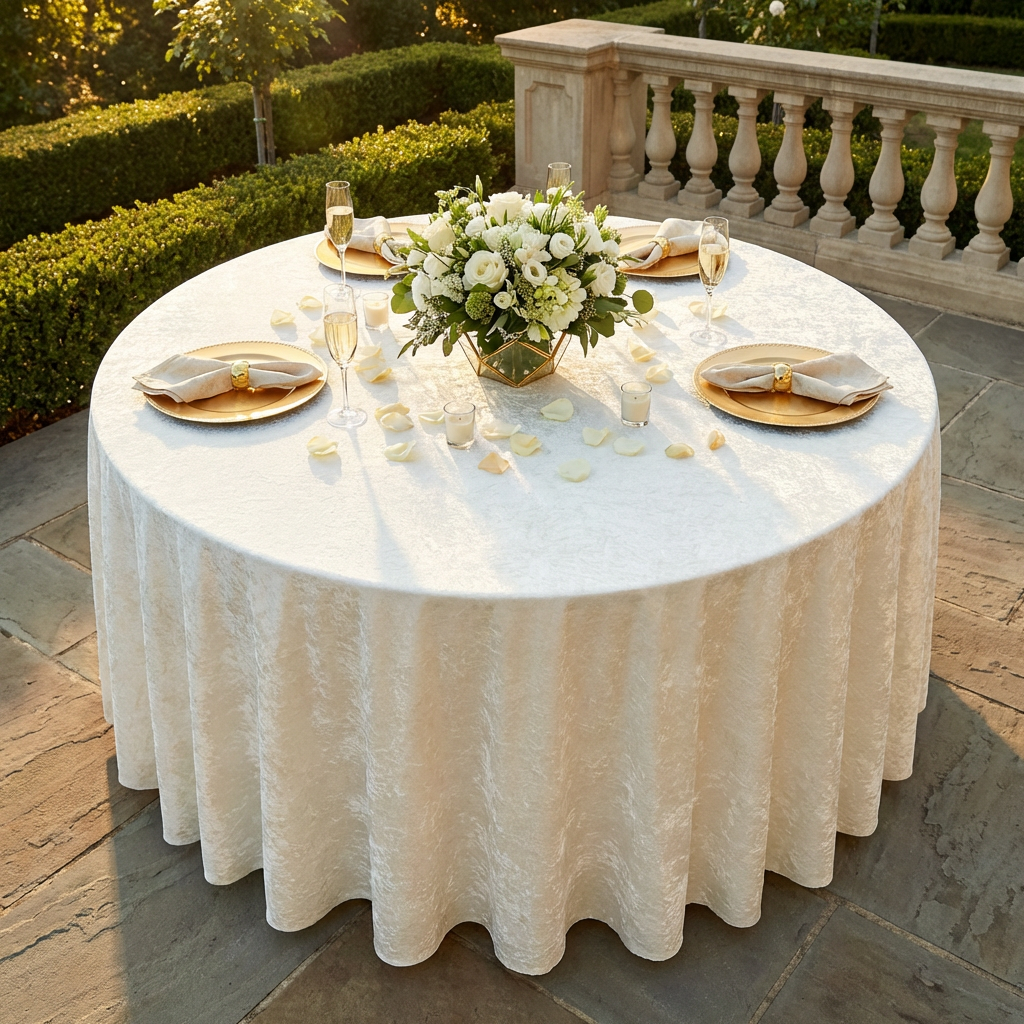 Crinkle Shimmer 120" Round Tablecloth - Light Ivory/Off White - CV Linens