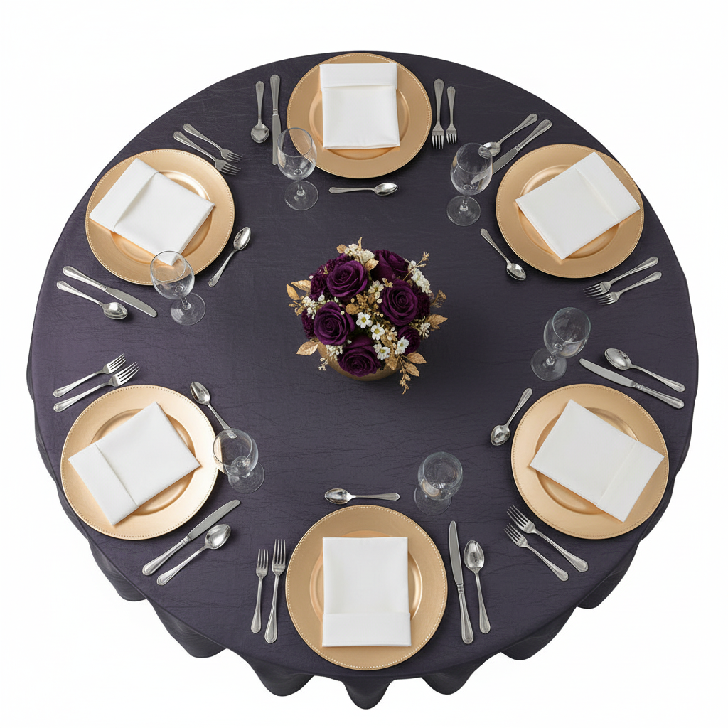 Crushed Taffeta 120" Round Tablecloth - Eggplant/Plum