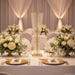 Crystal Column Tabletop Centerpiece - Gold | tablecloth | charger plate | napkin | wine goblets |