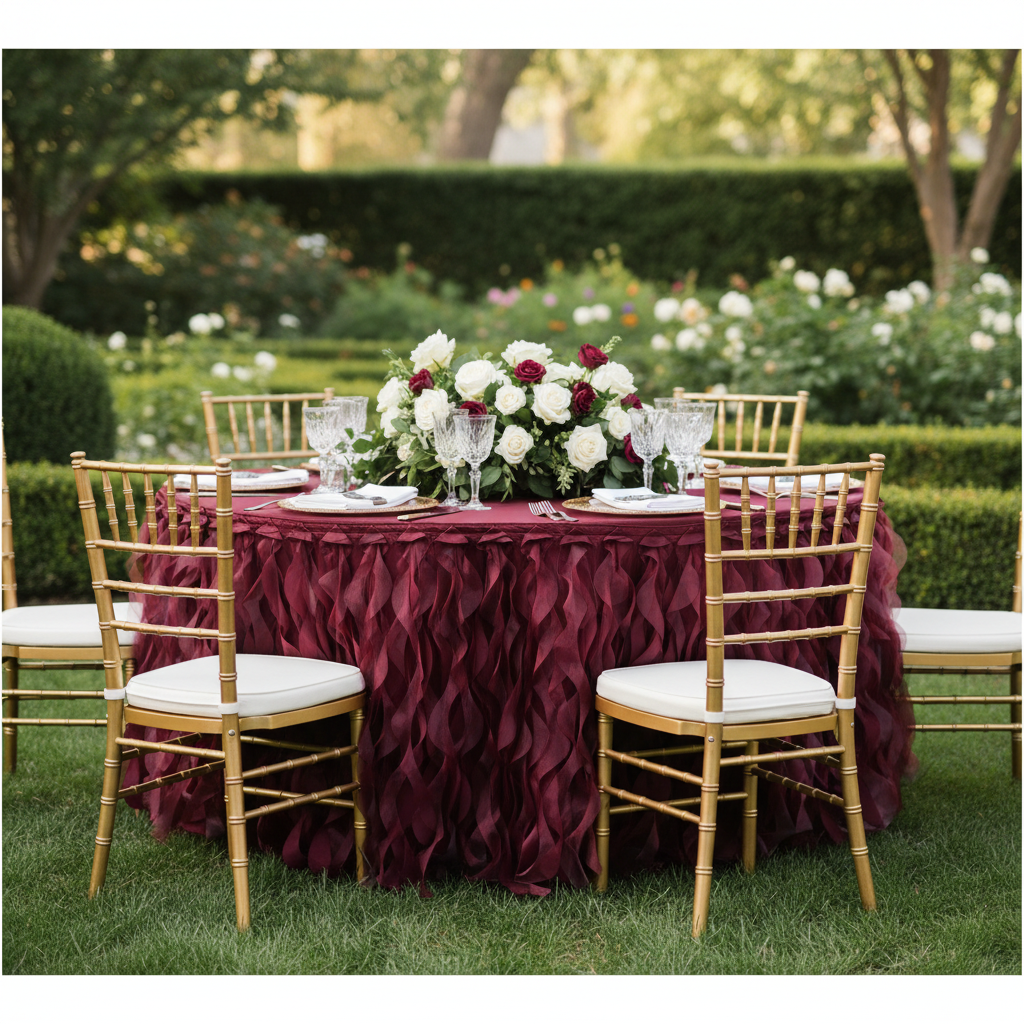 Curly Willow 14ft Table Skirt - Burgundy
