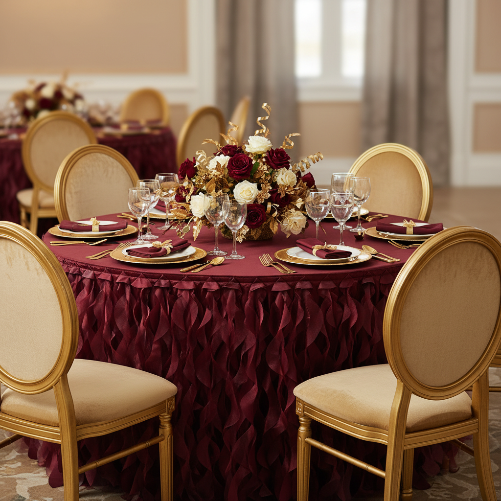 Curly Willow 14ft Table Skirt - Burgundy