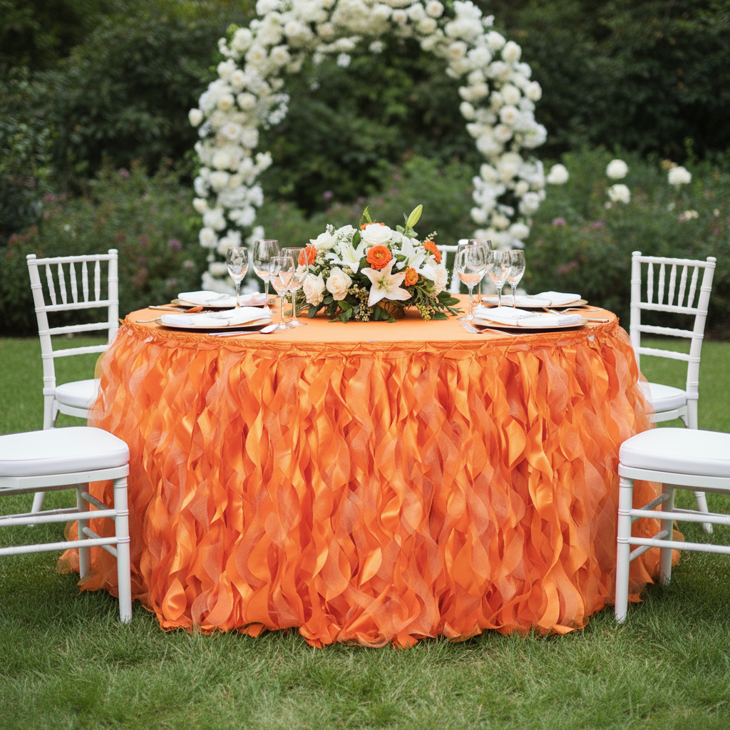 Curly Willow 14ft Table Skirt - Orange
