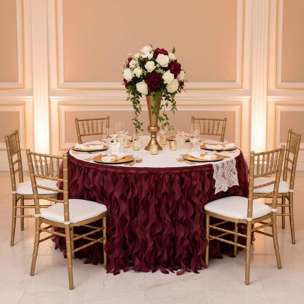 Curly Willow 17ft Table Skirt - Burgundy