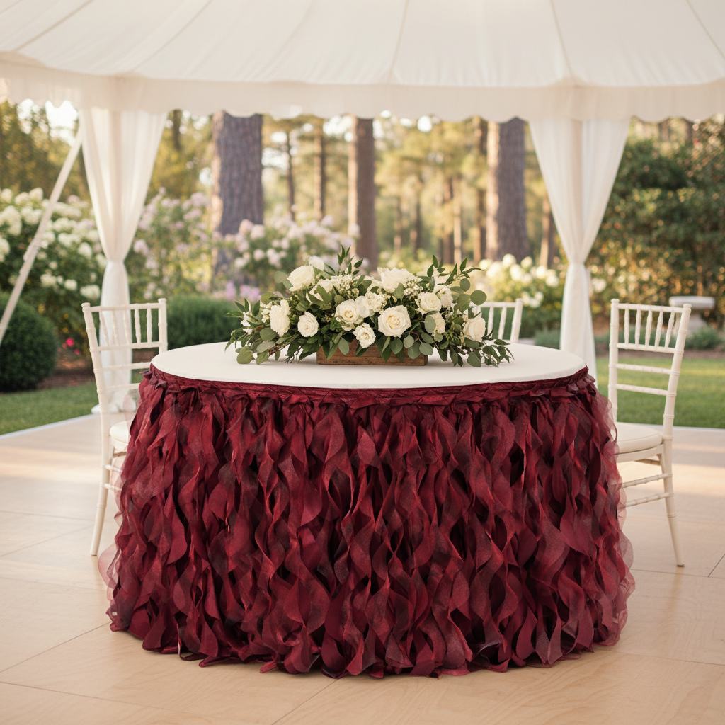 Curly Willow 17ft Table Skirt - Burgundy