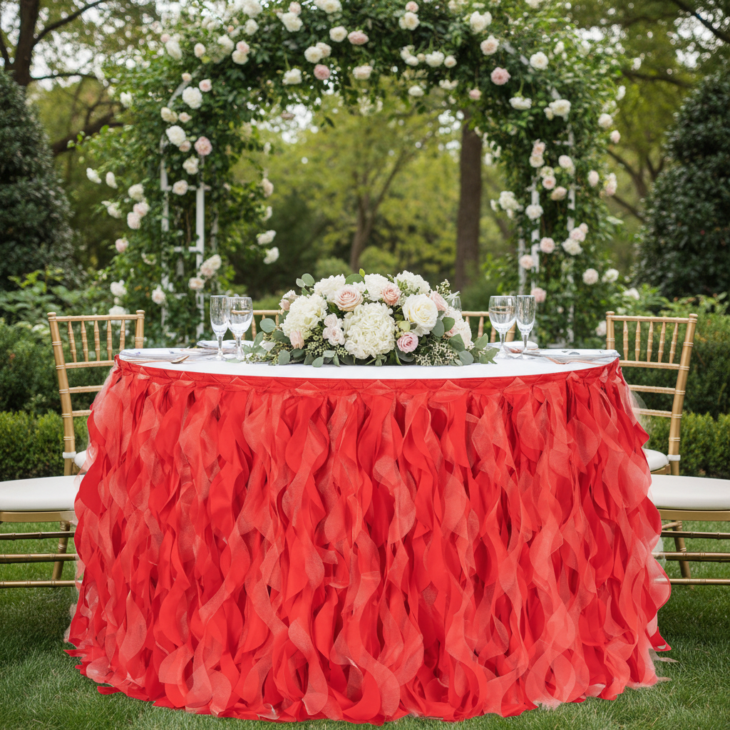 Curly Willow 17ft Table Skirt - Red