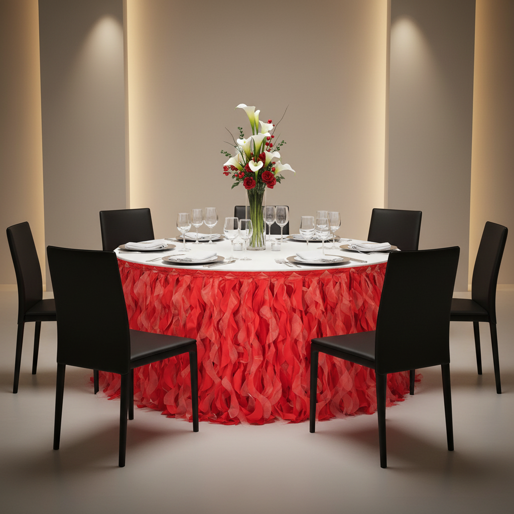 Curly Willow 17ft Table Skirt - Red