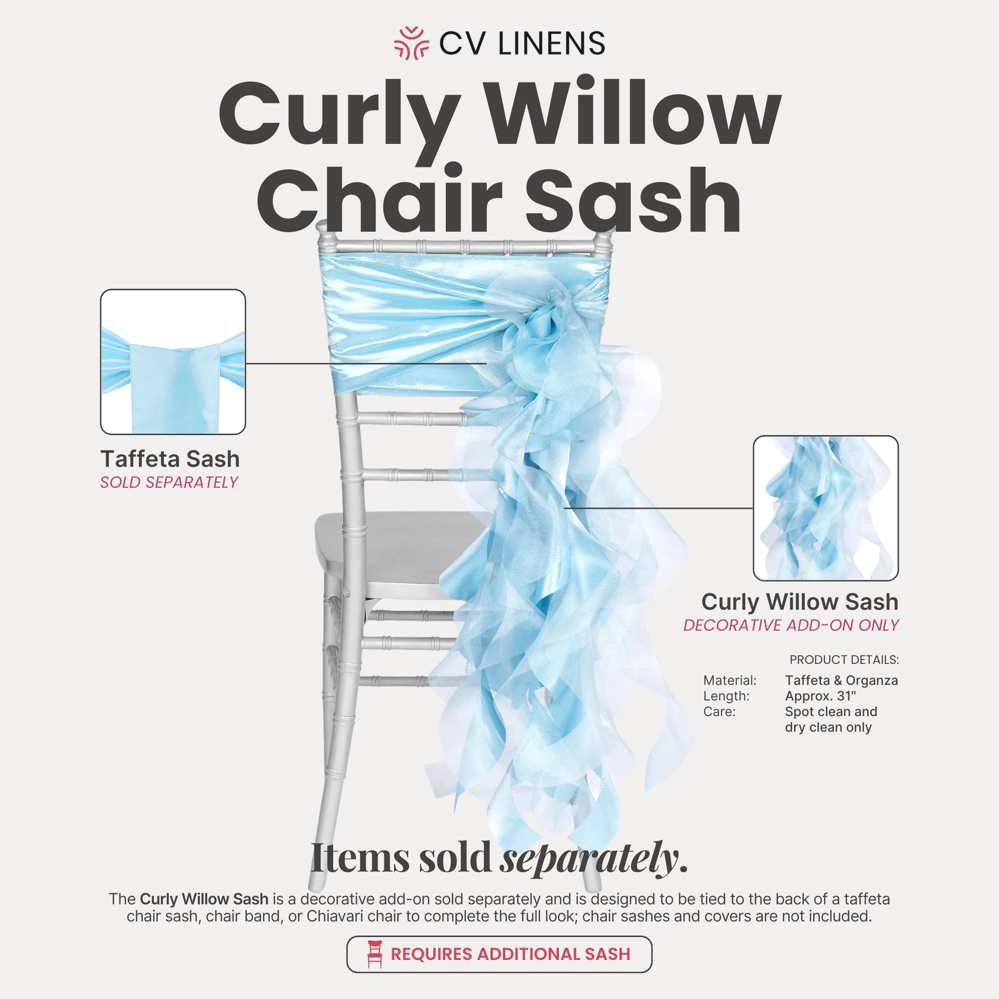 Curly Willow Chair Sash Baby Blue CV Linens™ - Main Image