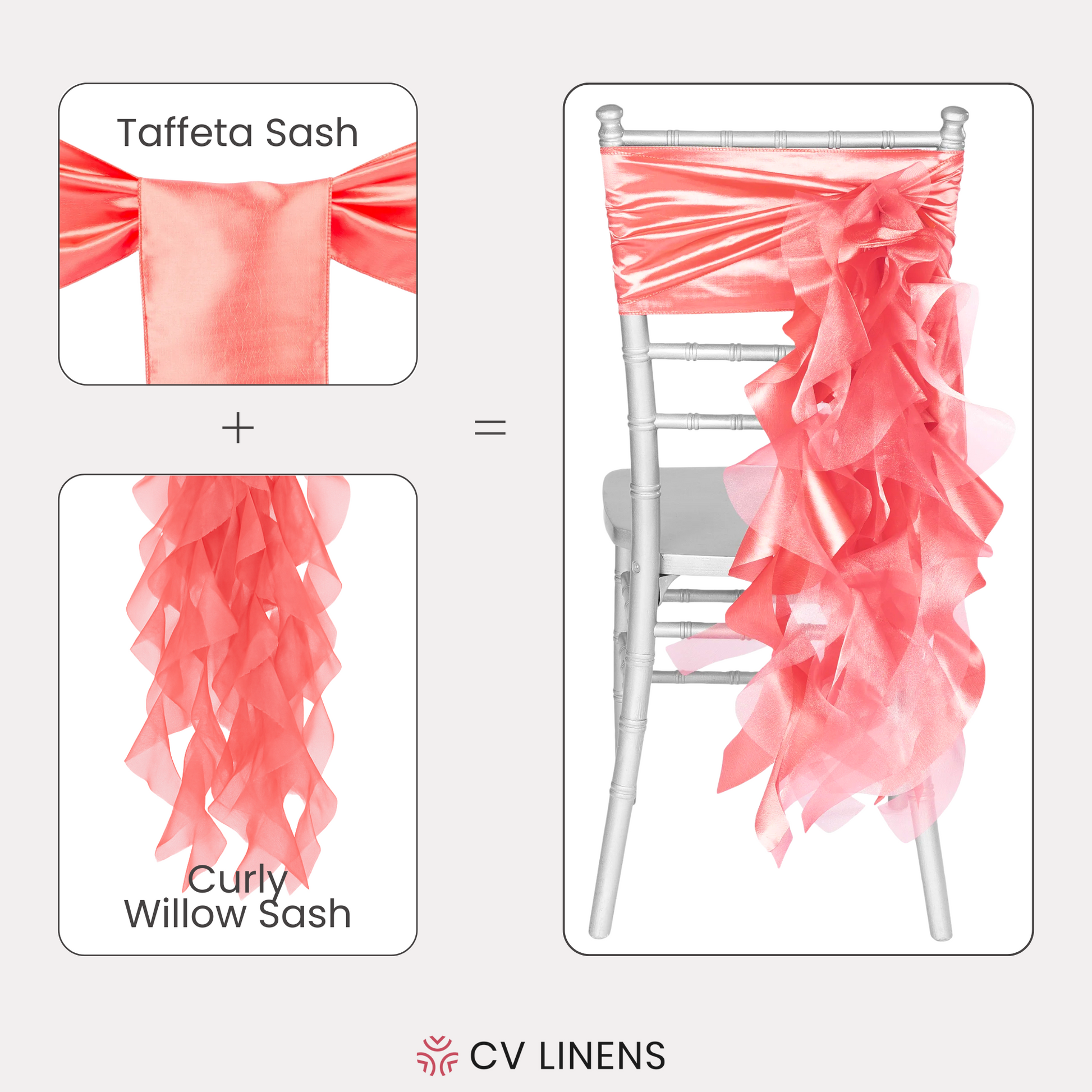 Curly Willow Chair Sash - Coral

