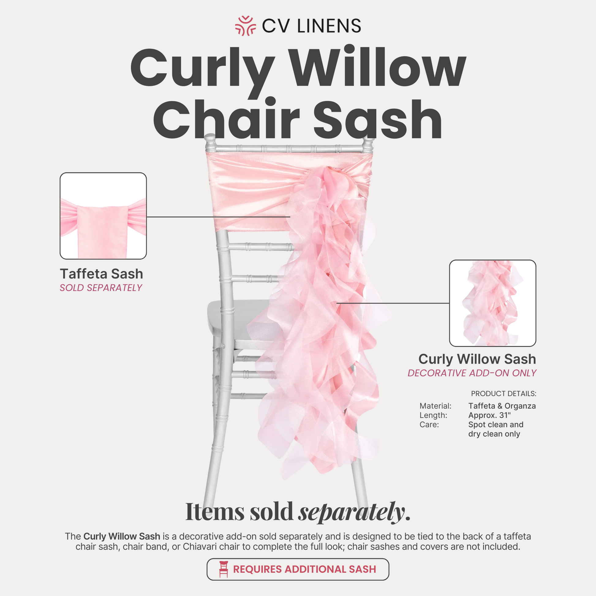 Curly Willow Chair Sash - Pink - CV Linens