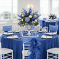 Curly Willow Chair Sash - Royal Blue on chiavari chair for indoor birthday | royal blue tablecloth  silver charger plate | white napkin | wine goblets 