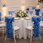 Curly Willow Chair Sash - Royal Blue on chiavari chair for indoor birthday | white tablecloth | gold charger plate | white napkin | wine goblets 