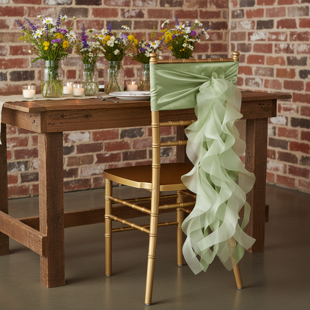 Curly Willow Chair Sash - Sage Green indoor dinner