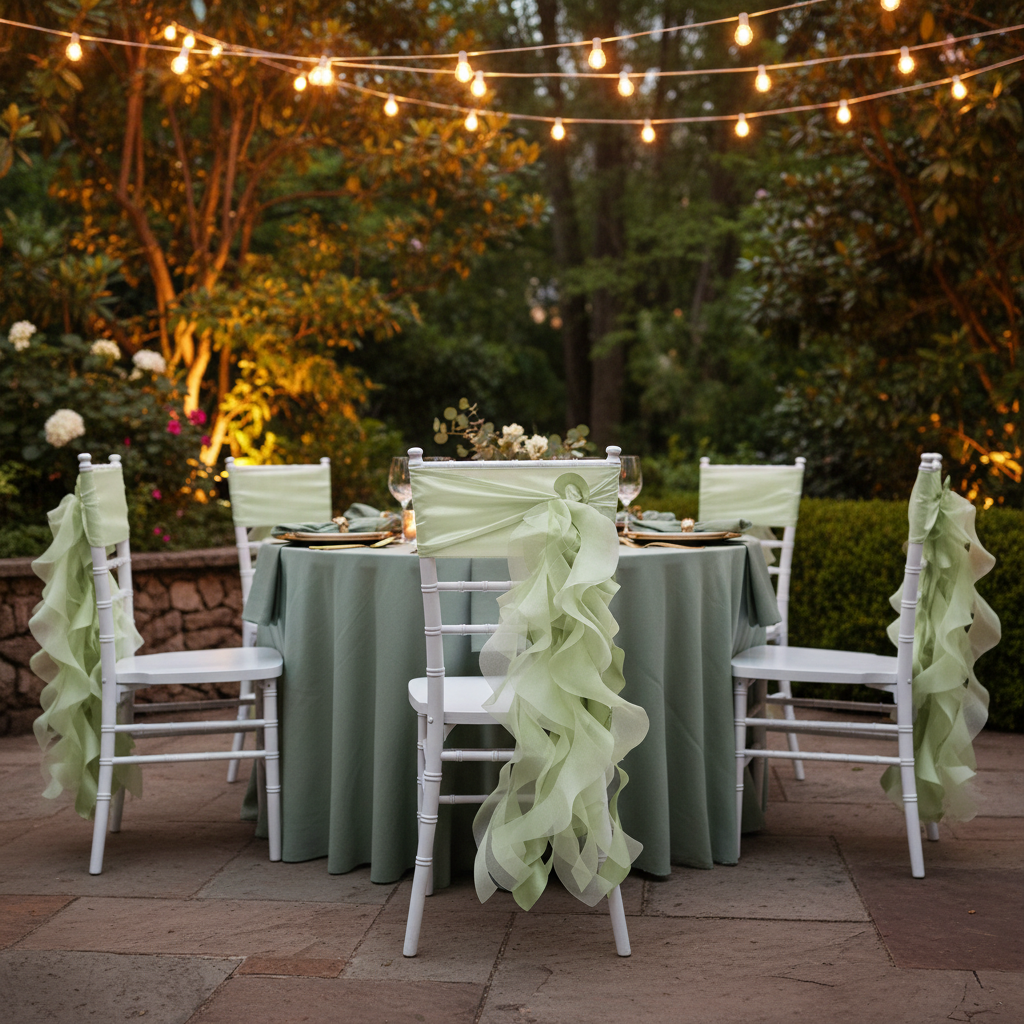 Curly Willow Chair Sash - Sage Green garden dinner