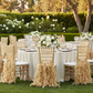 outdoor garden wedding setup withCurly Willow Chiavari Chair Back Slip Cover - Gold