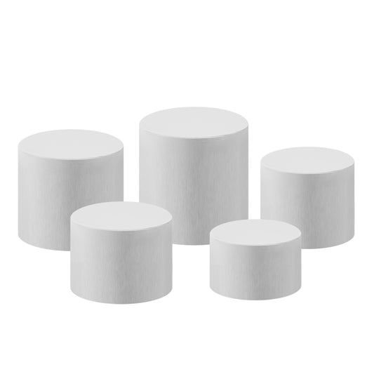 White Spandex Covers for Cylinder Metal Cake/Dessert Pedestal Stands 5 pcs/set bundle