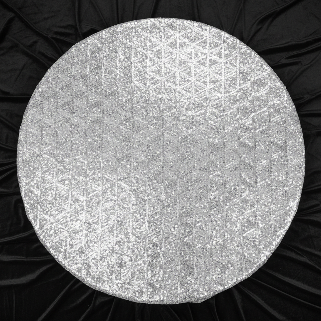Diamond Glitz Sequins 120" Round Tablecloth - Silver top view