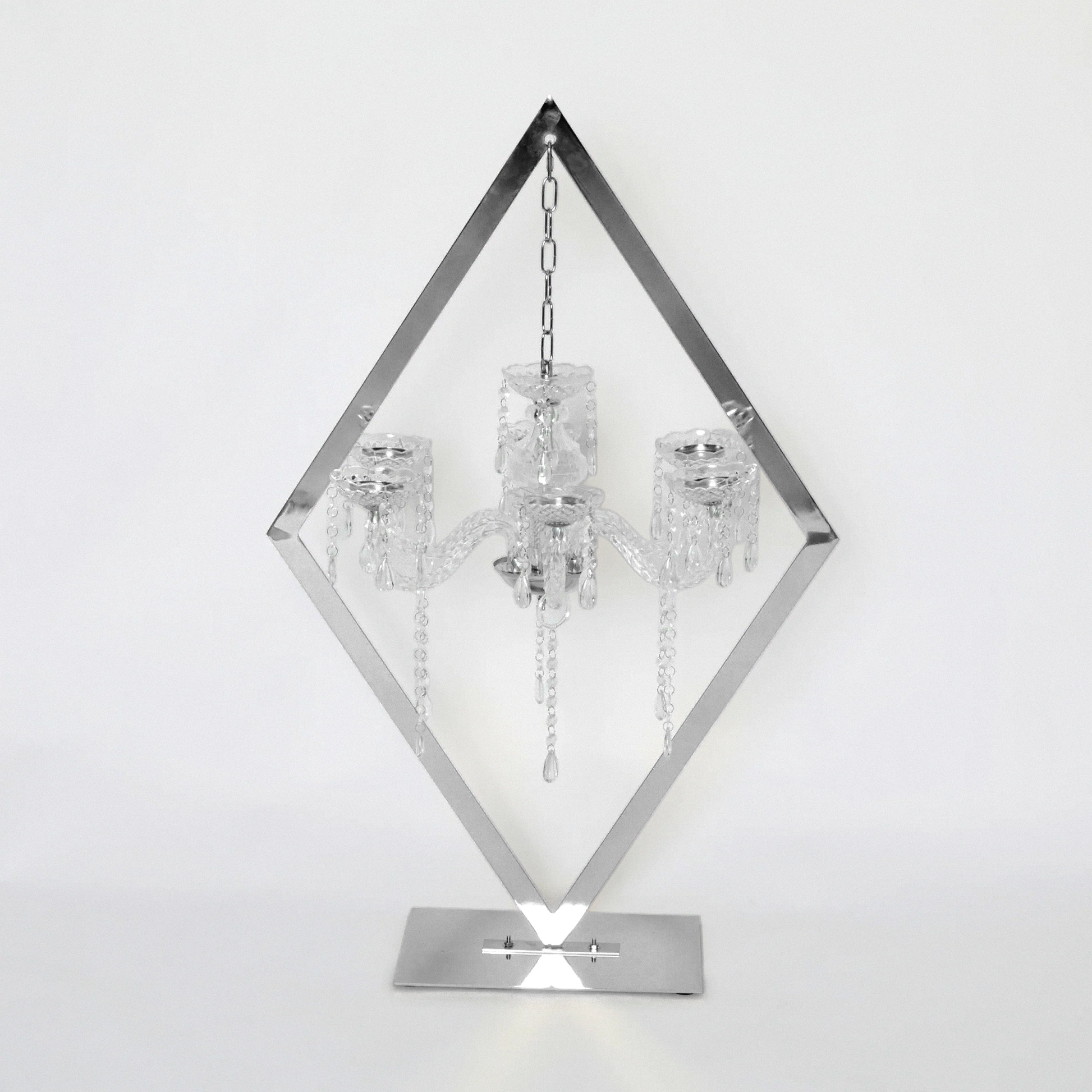 Diamond Shape Centerpiece with Hanging Chandelier Silver full view
