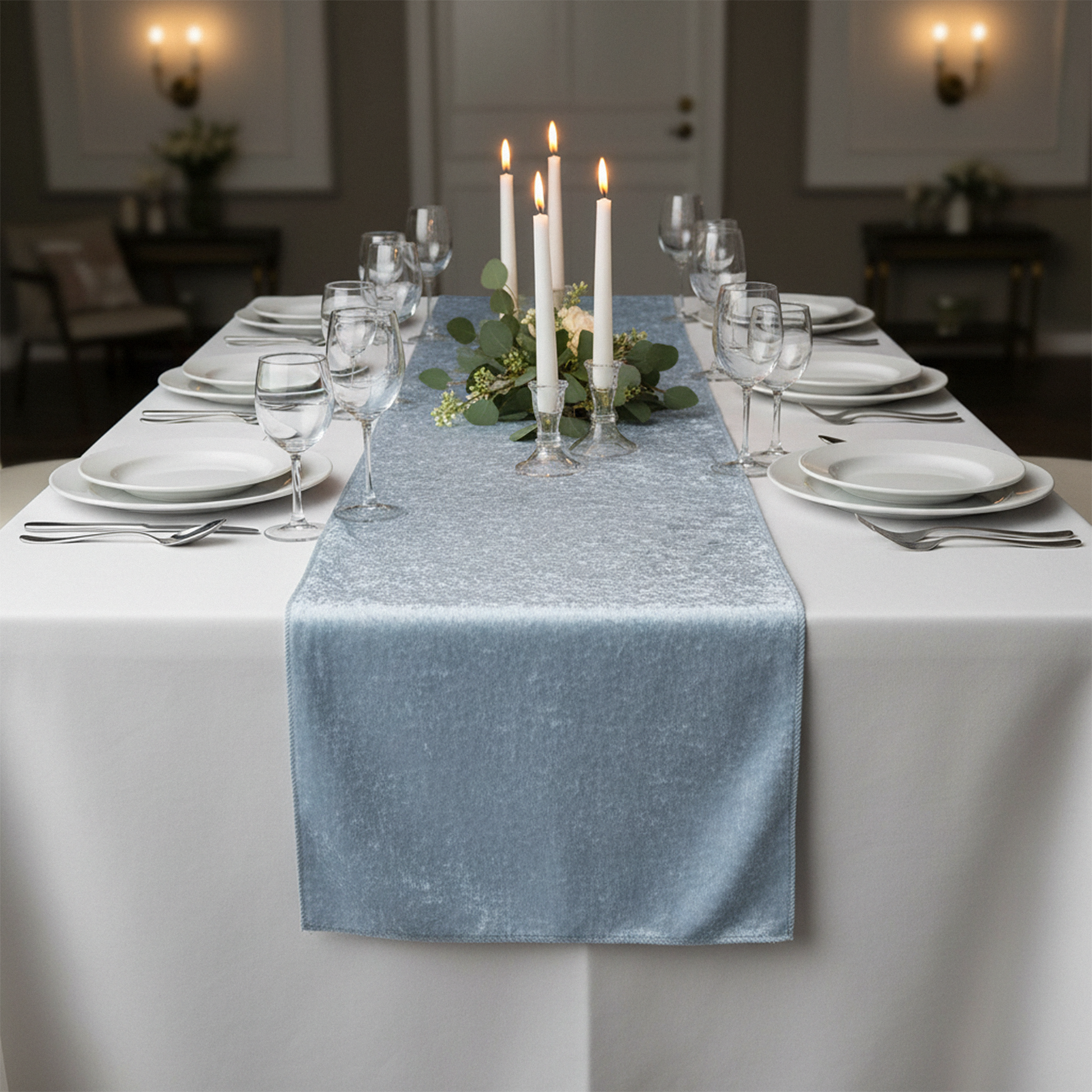 Velvet Table Runner Dusty Blue - CV Linens