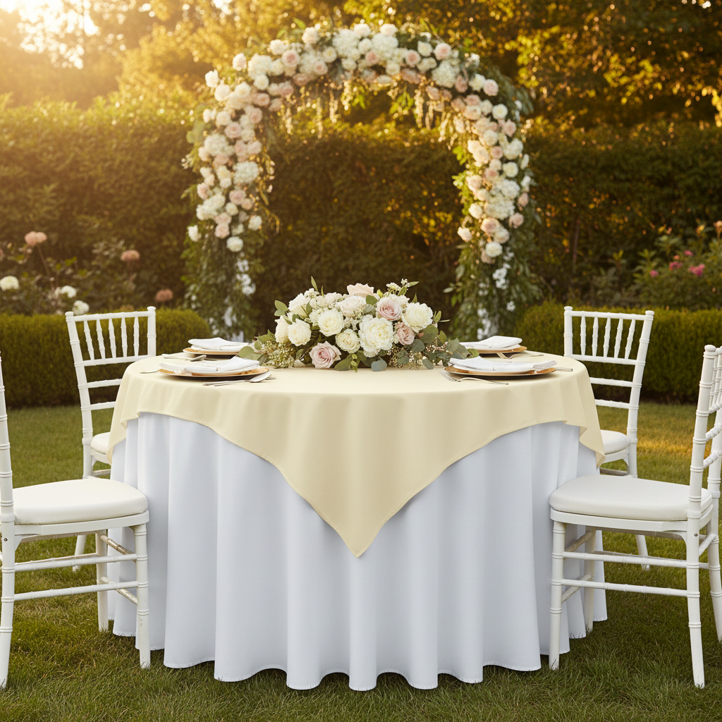 Economy Polyester Table Overlay Topper/Tablecloth 54"x54" Square - Ivory
