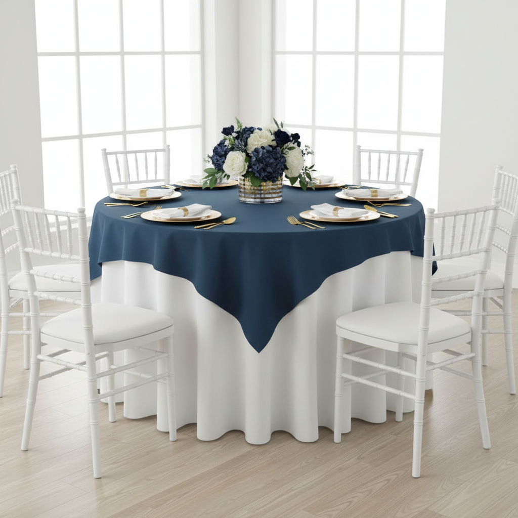 Economy Polyester Table Overlay Topper/Tablecloth 54"x54" Square - Navy Blue