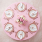 top view showing Economy Polyester Tablecloth 120" Round - Pink
